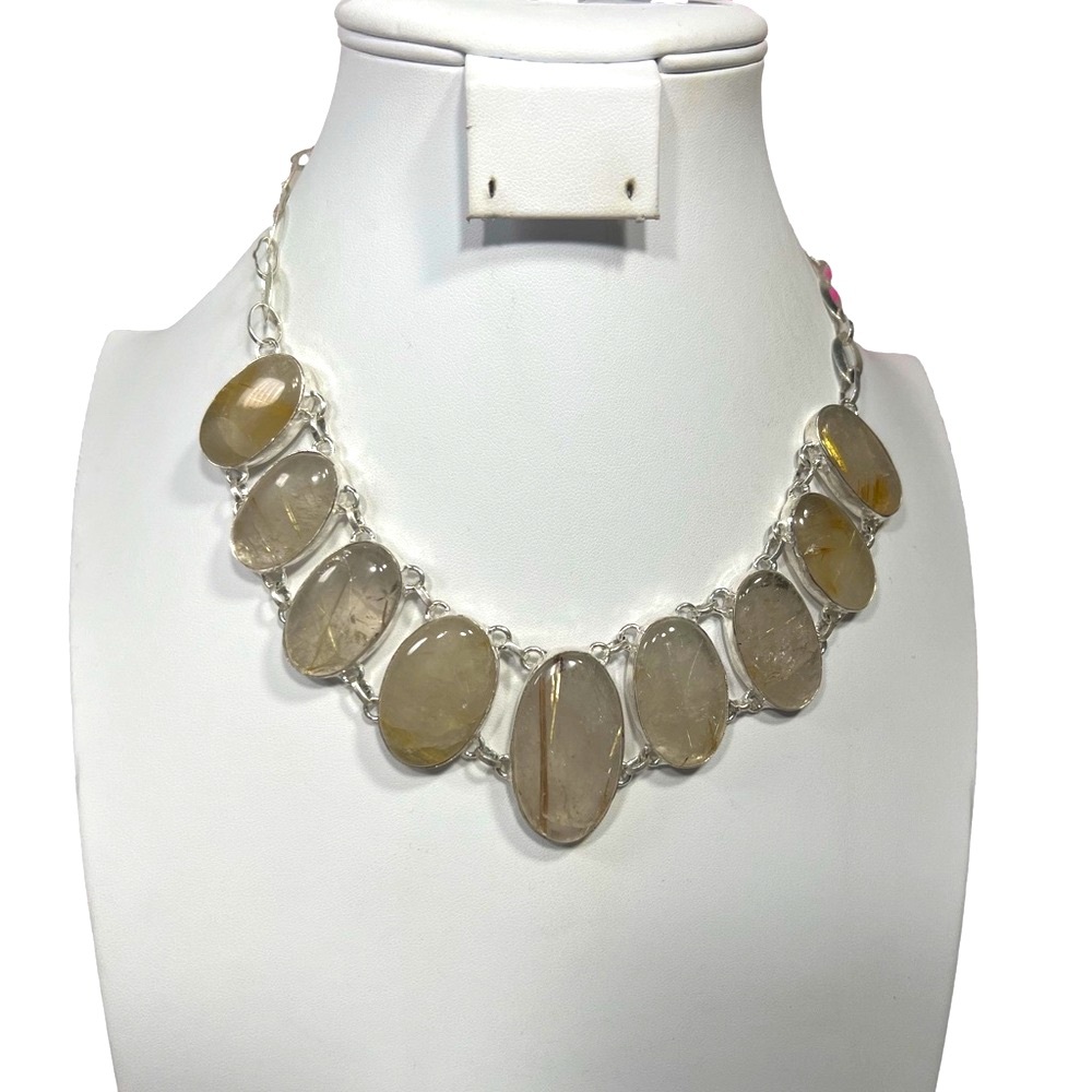 Golden Rutile Quartz 925 Large Gemstone Necklace
